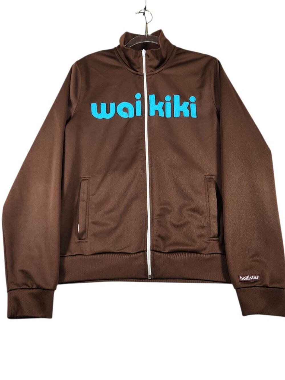 Hollister Jacket Mens L Brown Waikiki Hawaii Graphic Zip Up Boxy Island Sport